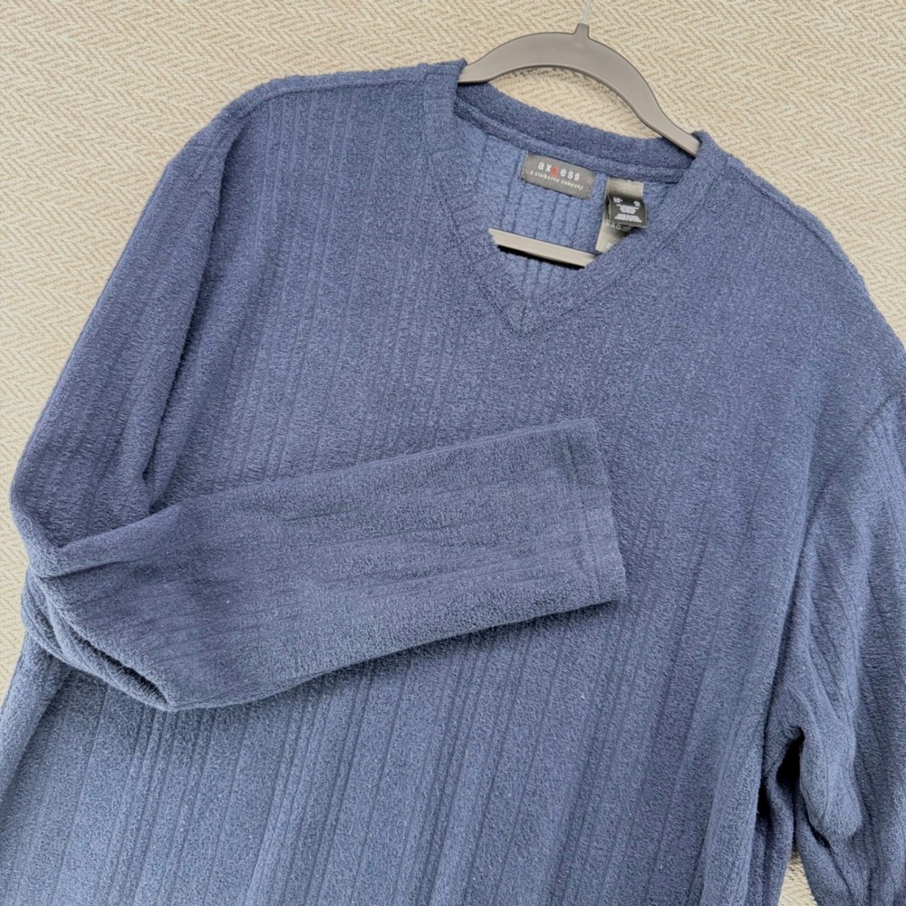 Axcess V-Neck Sweater XL Blue Polyester Rayon Ribbed Knit Pullover Casual Mens
